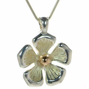 Joseph Esposito Solid 925 Sterling Silver & 14K Flower Pendant Necklace